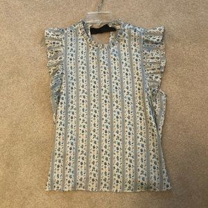 Zara Silk Flowered Top, size M, light blue